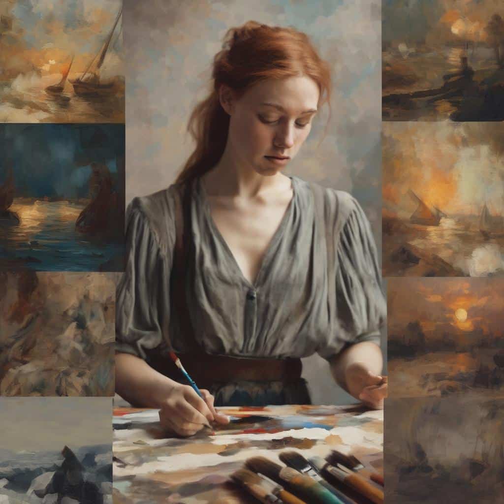 Ζωγράφος γυναίκα που δημιουργεί πίνακες από την ιστορία της τέχνης, με θέμα το θαλάσσιο τοπίο και την κληρονομιά της.